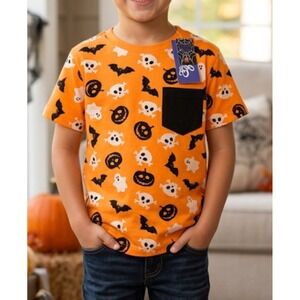 Eighty Eight Kids Halloween Shirt Short Sleeve Pumpkin Sz 4 Crewneck Orange All